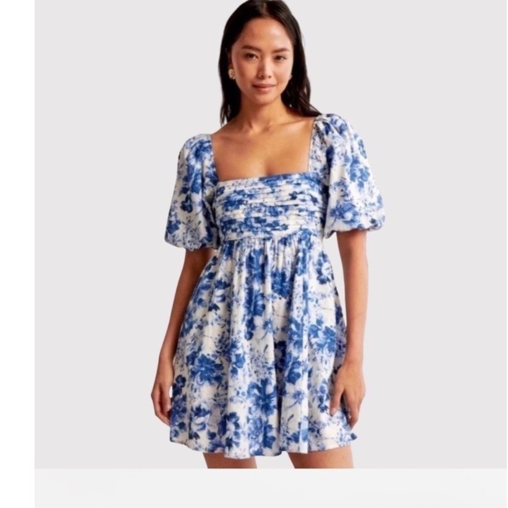 Abercrombie & fitch blue & white linen blend dress L